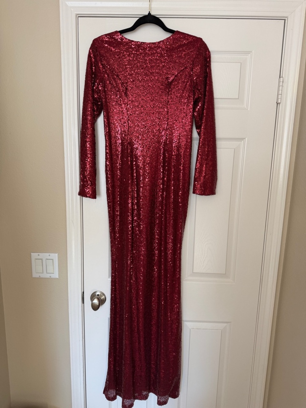 STUNNING Long Sleeve Sequin Evening Gown - Red